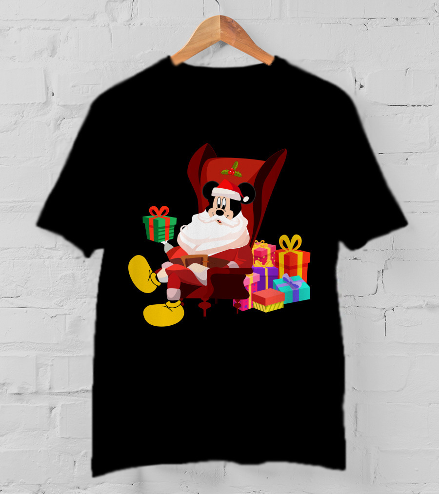 MK Santa Christmas Mickey Mouse With Gifts Iconic Disney Holiday T-Shirt