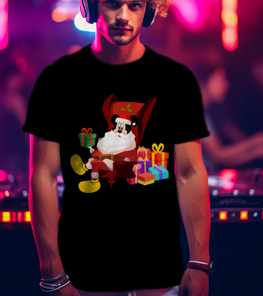 MK Santa Christmas Mickey Mouse With Gifts Iconic Disney Holiday T-Shirt