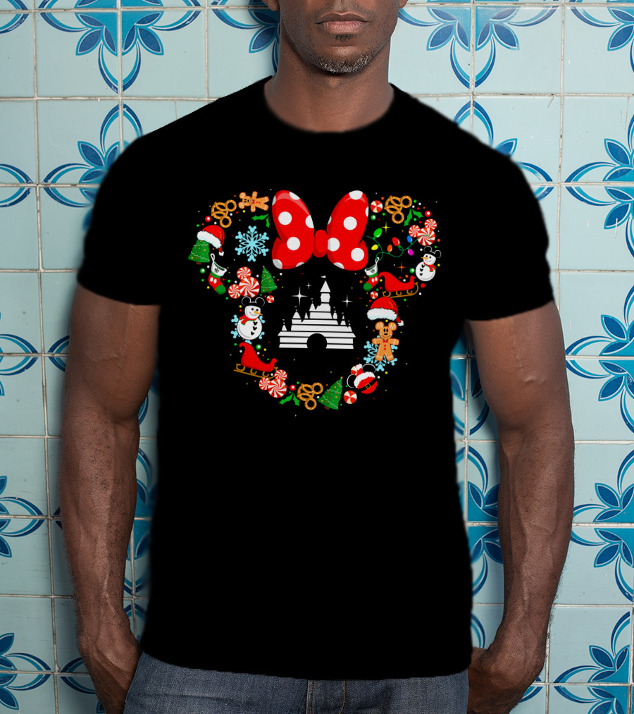 Mickey Icon Castle Christmas Bow Wreath Snowman Gingerbread T-Shirt