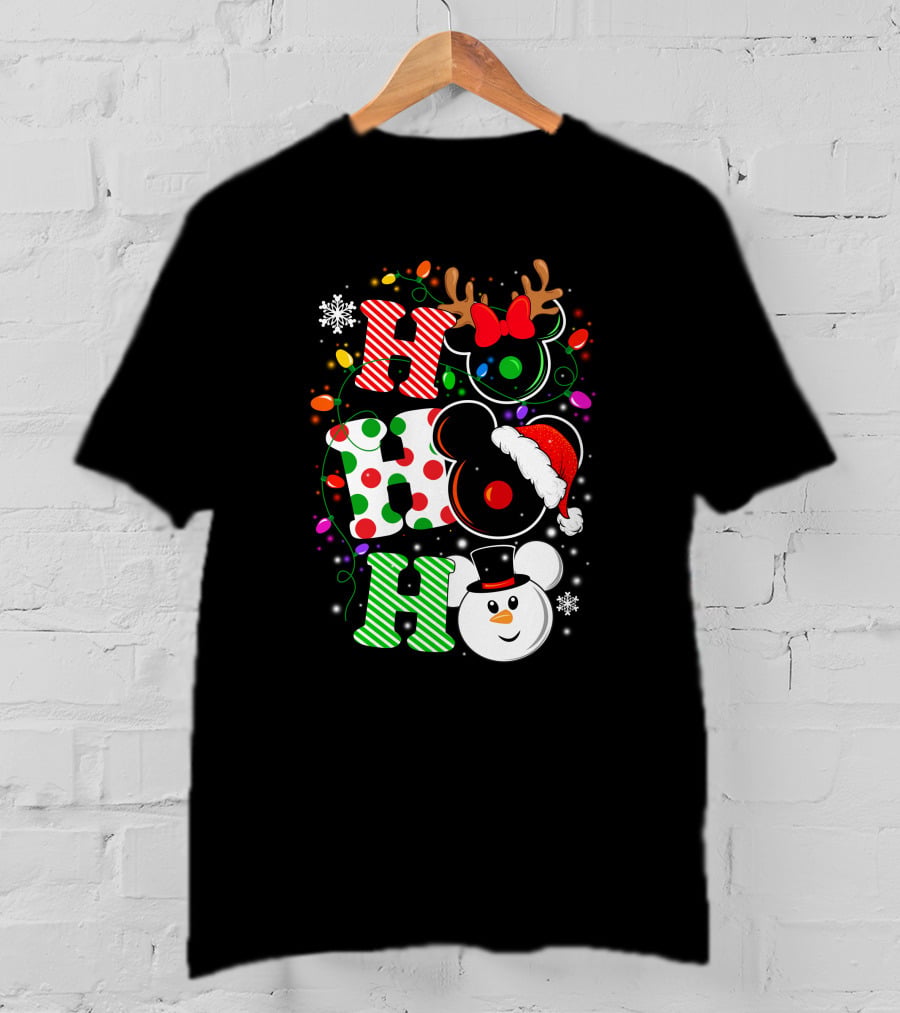 HHH Christmas Ho Ho Ho Disney Snowman Reindeer Ears Santa Hat Lights Bow T-Shirt