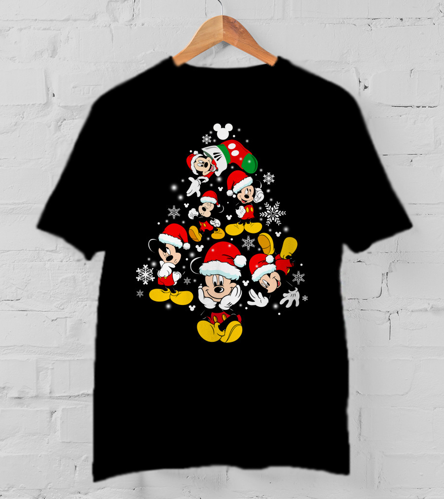 MK Tree Christmas Mickey Mouse Santa Snowflakes T-Shirt