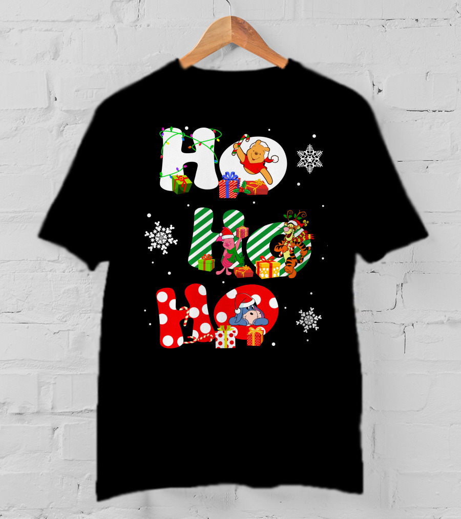 HO HO HO PO And FRIENDS Christmas Winnie The Pooh Piglet Tigger Eeyore Snowflakes Gifts T-Shirt