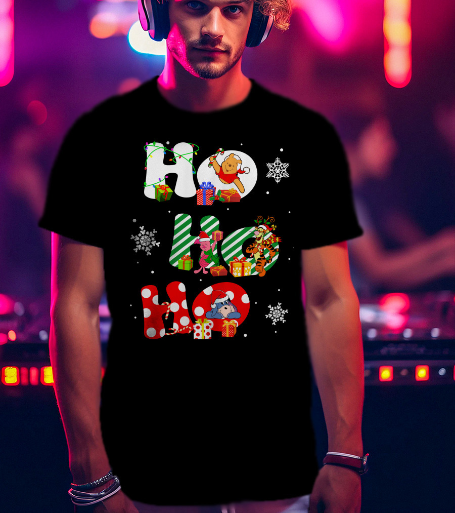 HO HO HO PO And FRIENDS Christmas Winnie The Pooh Piglet Tigger Eeyore Snowflakes Gifts T-Shirt