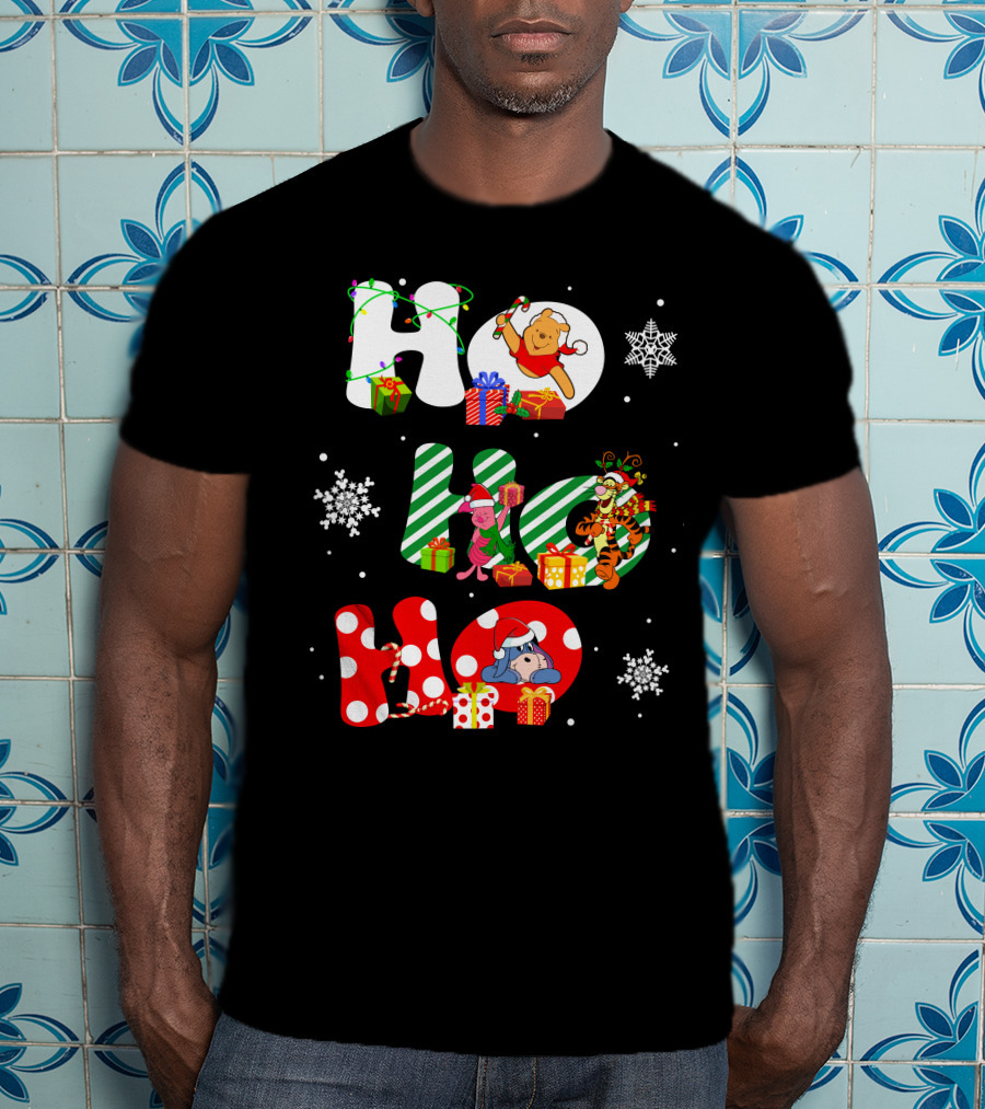HO HO HO PO And FRIENDS Christmas Winnie The Pooh Piglet Tigger Eeyore Snowflakes Gifts T-Shirt