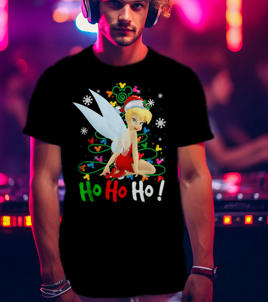 Tinker Bell Ho Ho Ho Mickey Mouse Ears Christmas Tree T-Shirt