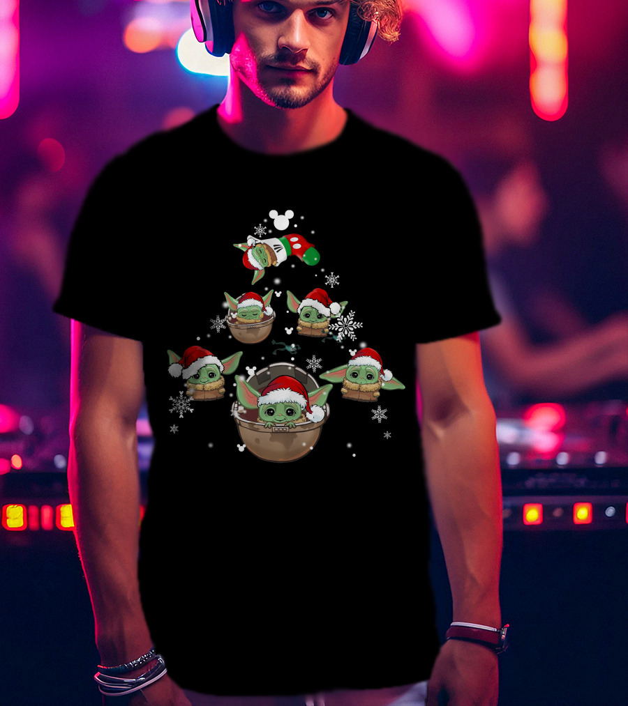 BYD Christmas Baby Yoda Holiday Tree With Santa Hats T-Shirt