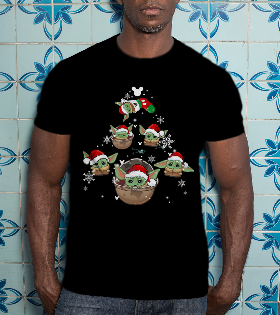 BYD Christmas Baby Yoda Holiday Tree With Santa Hats T-Shirt