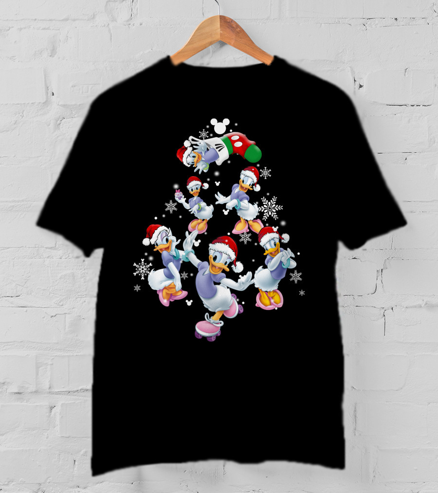 Disney Daisy Duck Christmas Celebration With Santa Hats And Snowflakes T-Shirt