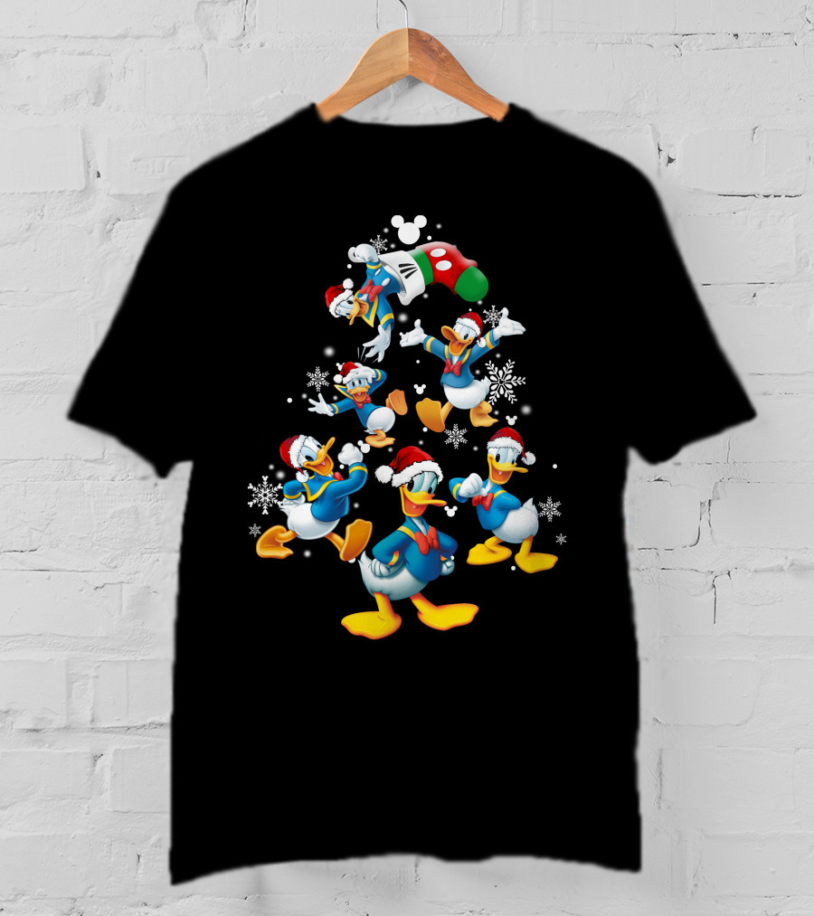 Donald Duck Christmas Tree Mickey Mouse Hat Snowflakes T-Shirt