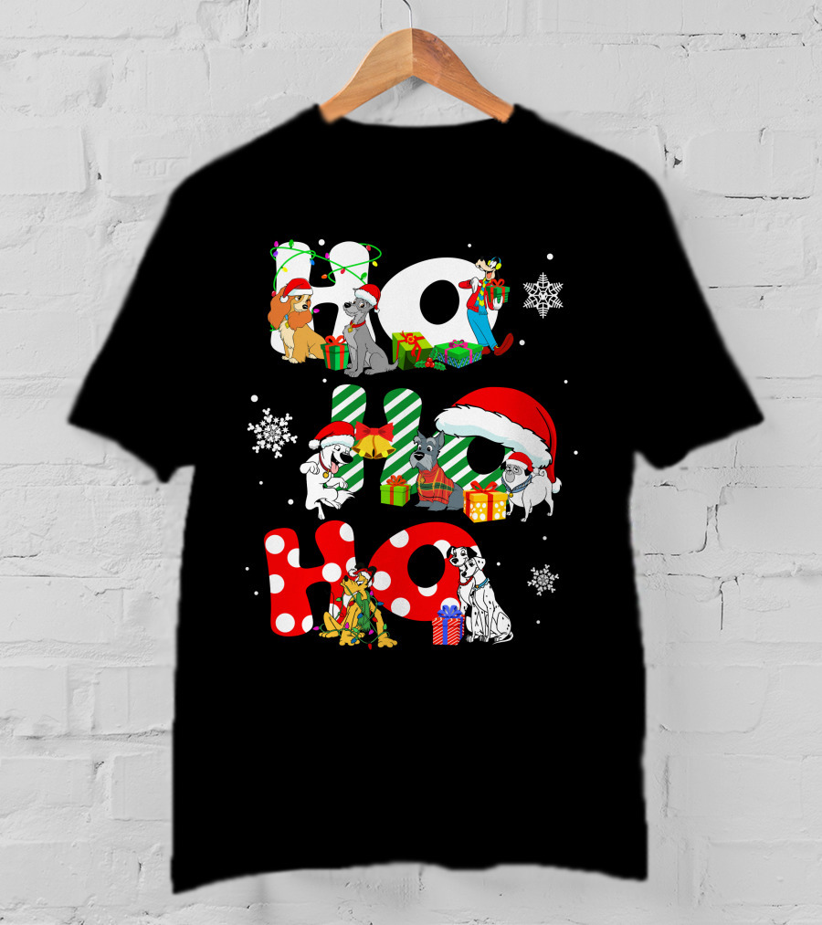 Disney Dog Christmas Ho Ho Ho Characters Holiday Cheer T-Shirt