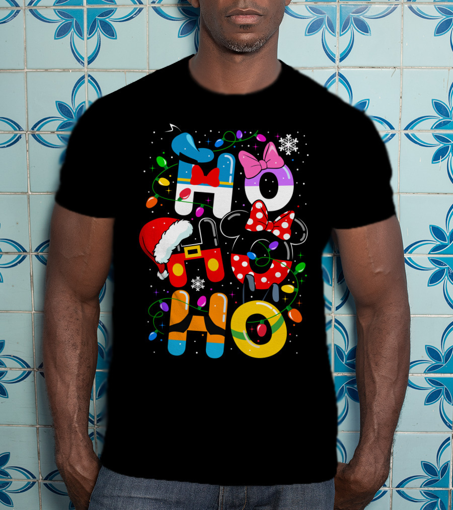 Disney Hohoho Christmas Lights Mickey Minnie Decorations T-Shirt