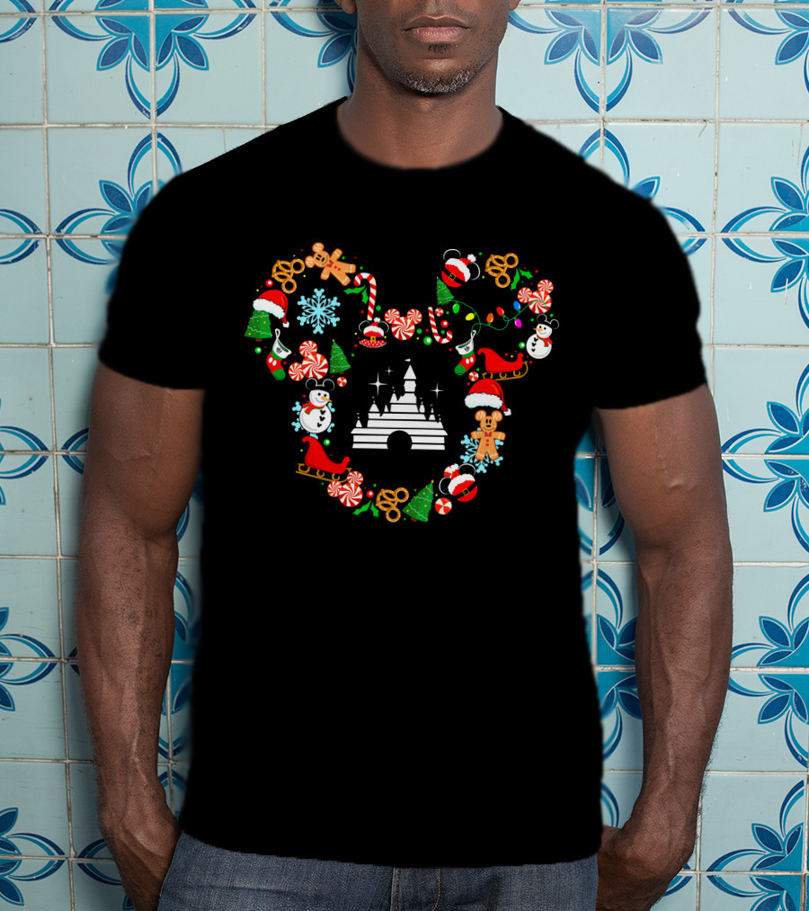 Mickey Head 1 Christmas Disney Holiday Candy Cane Snowman Gingerbread Castle T-Shirt