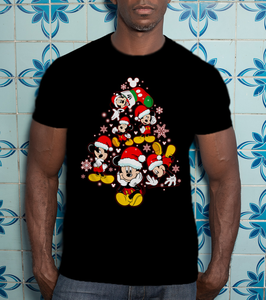 Disney Mickey Christmas Tree Santa Hat Holiday T-Shirt