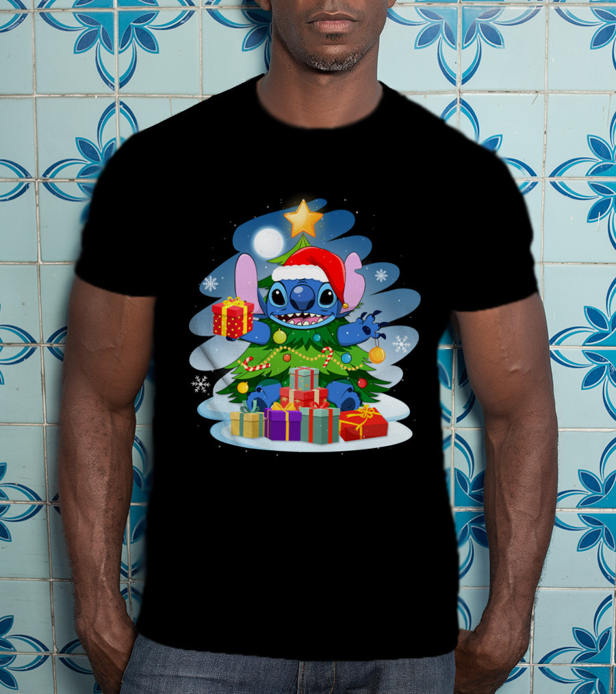 Stitch Christmas Tree Presents Holiday Cheer T-Shirt