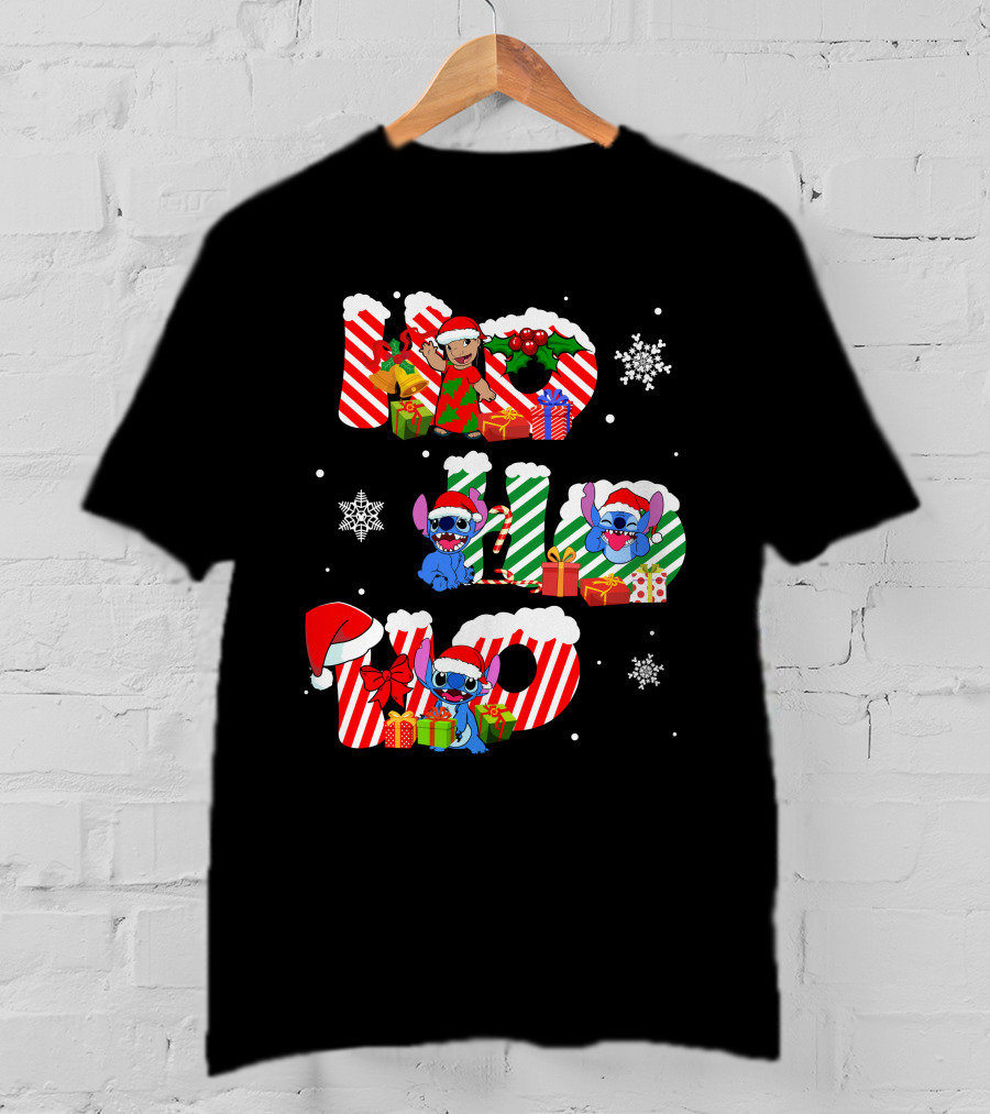Hohoho Christmas Stitch Santa Claus Presents Snowflakes T-Shirt