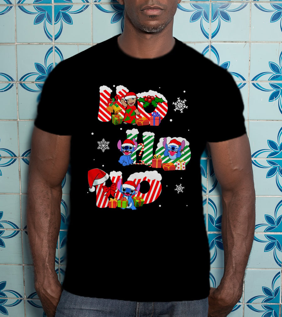 Hohoho Christmas Stitch Santa Claus Presents Snowflakes T-Shirt