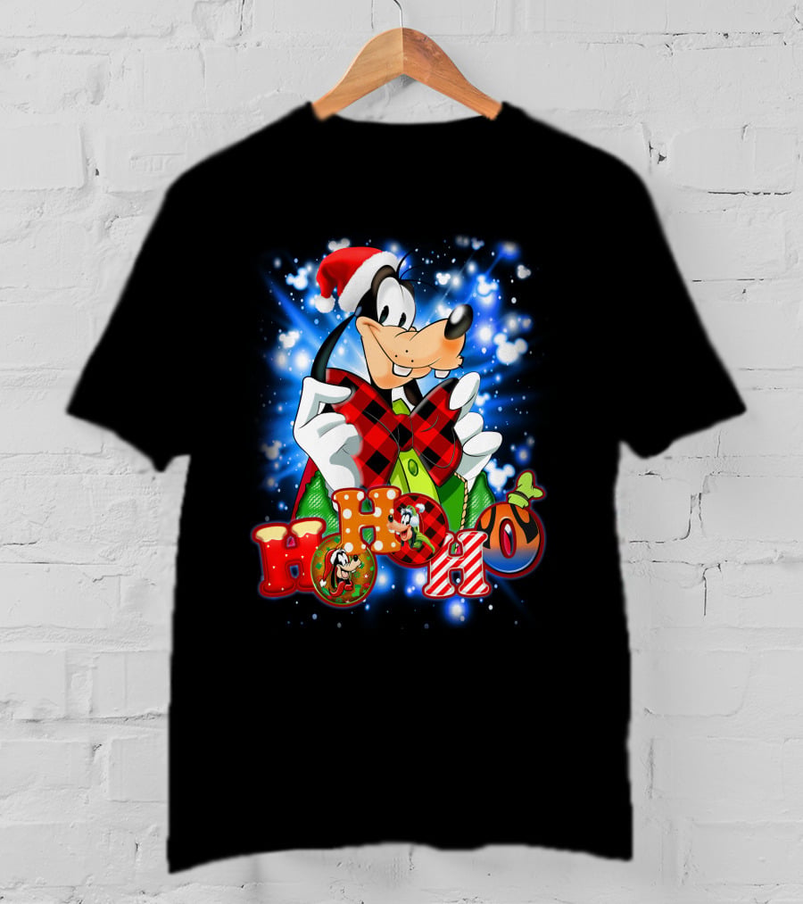 Goofy Hohoho Christmas Santa Hat Festive Bow Holiday Lights T-Shirt