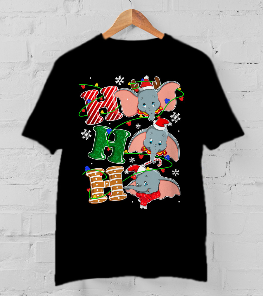 Dumbo Christmas Hohoho Santa Hat Snowflakes T-Shirt