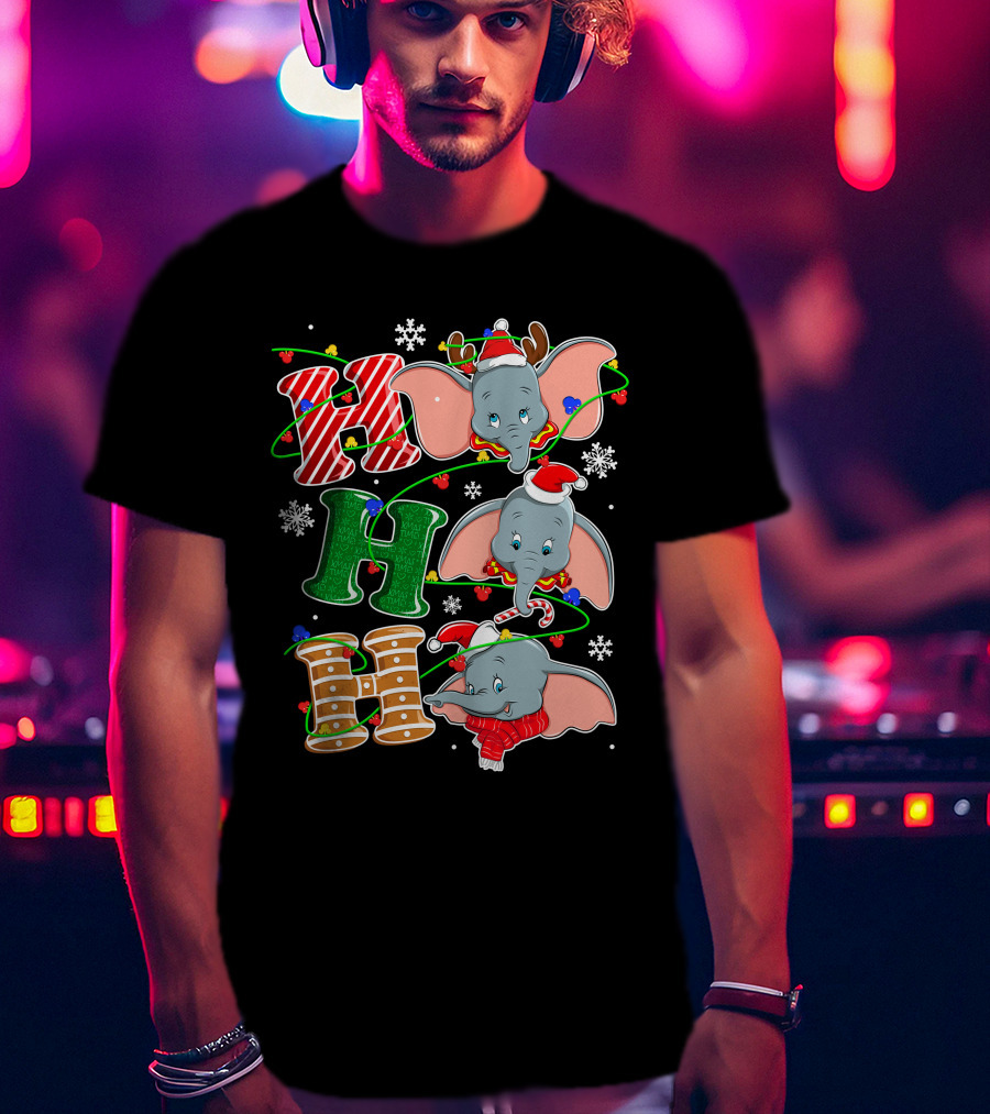 Dumbo Christmas Hohoho Santa Hat Snowflakes T-Shirt