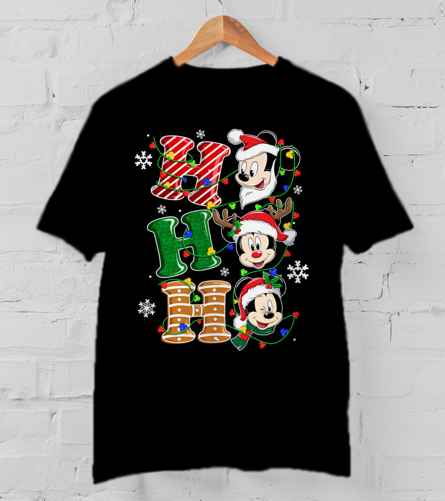 Mickey Mouse Hohoho Christmas Santa Reindeer Lights T-Shirt