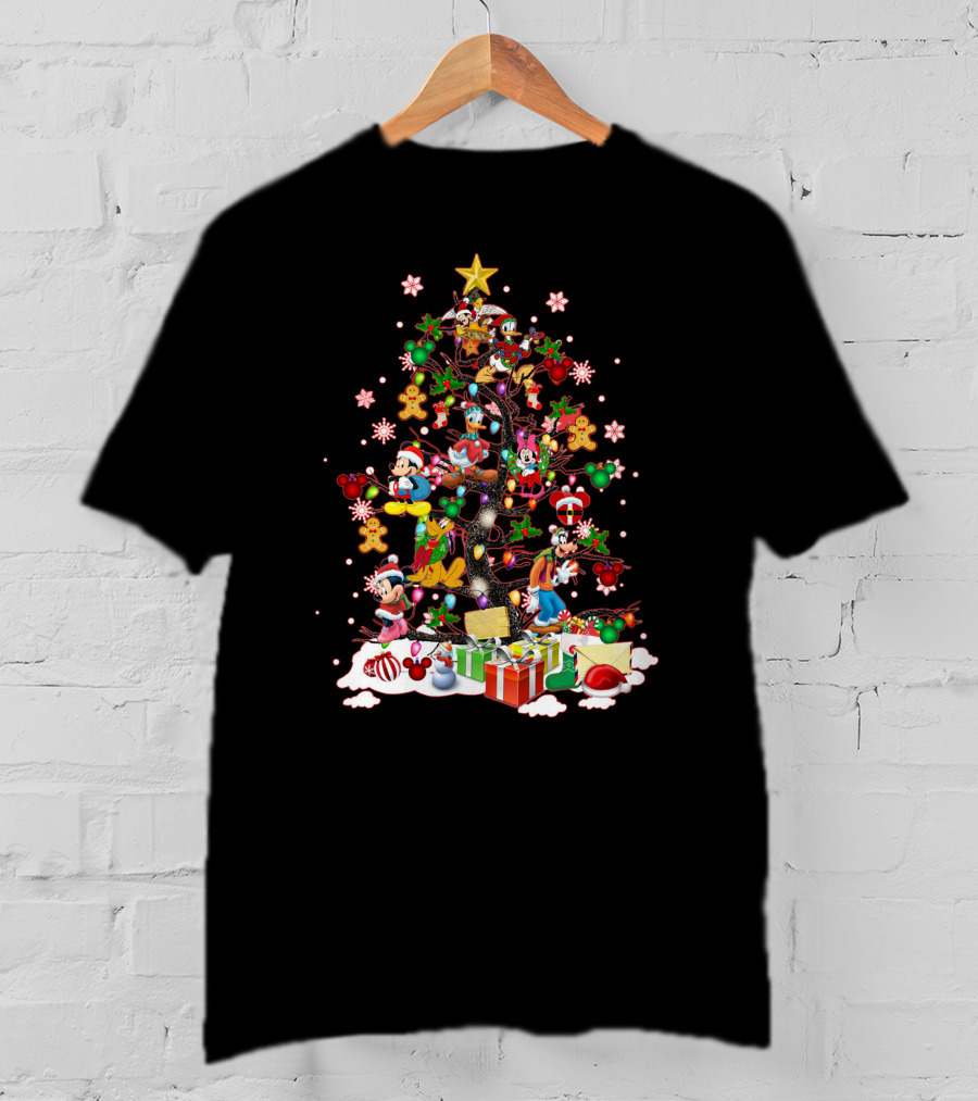 Mickey And Friends Christmas Tree With Donald Goofy And Disney Decorations T-Shirt