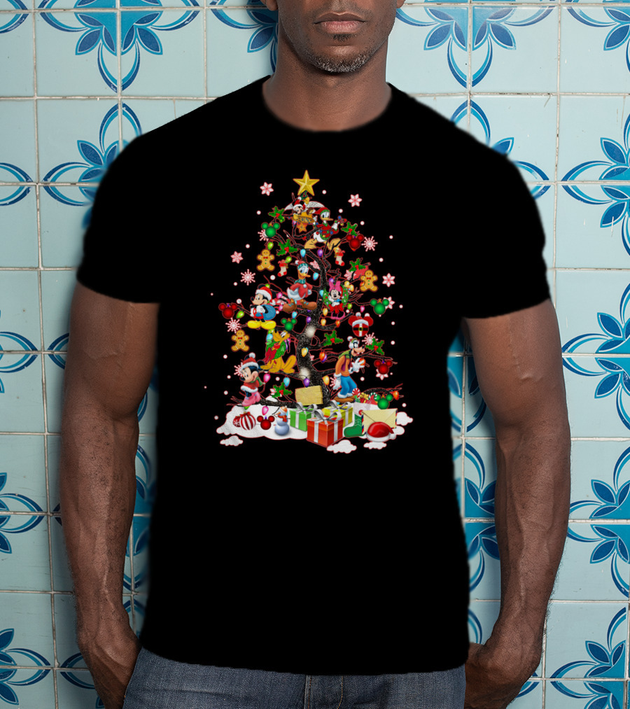 Mickey And Friends Christmas Tree With Donald Goofy And Disney Decorations T-Shirt