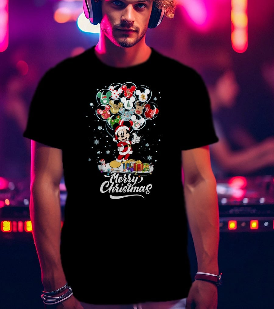 Mickey Christmas Balloons Holiday T-Shirt