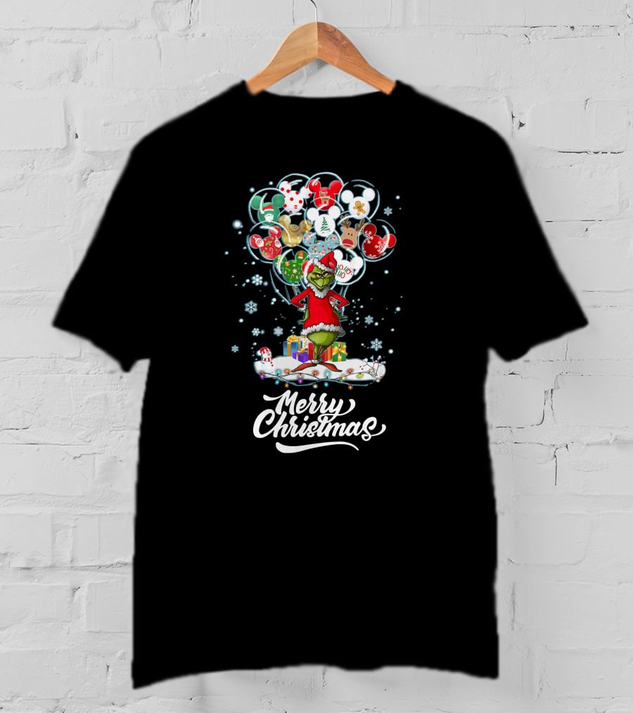 Merry Christmas Grinch Santa With Festive Ornaments And Presents T-Shirt