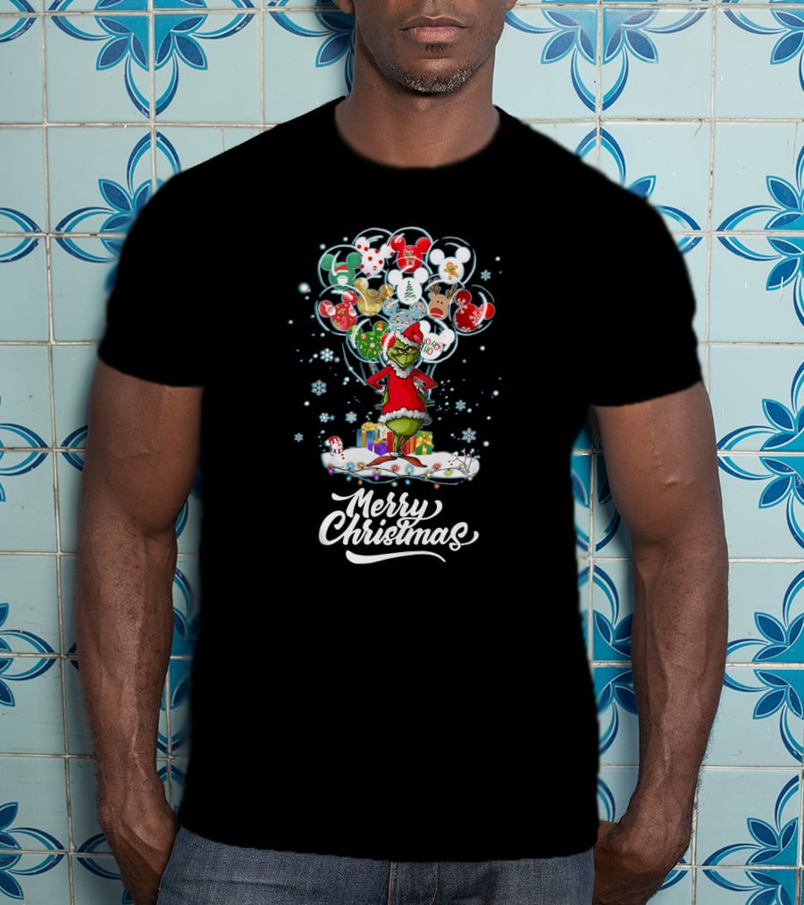Merry Christmas Grinch Santa With Festive Ornaments And Presents T-Shirt
