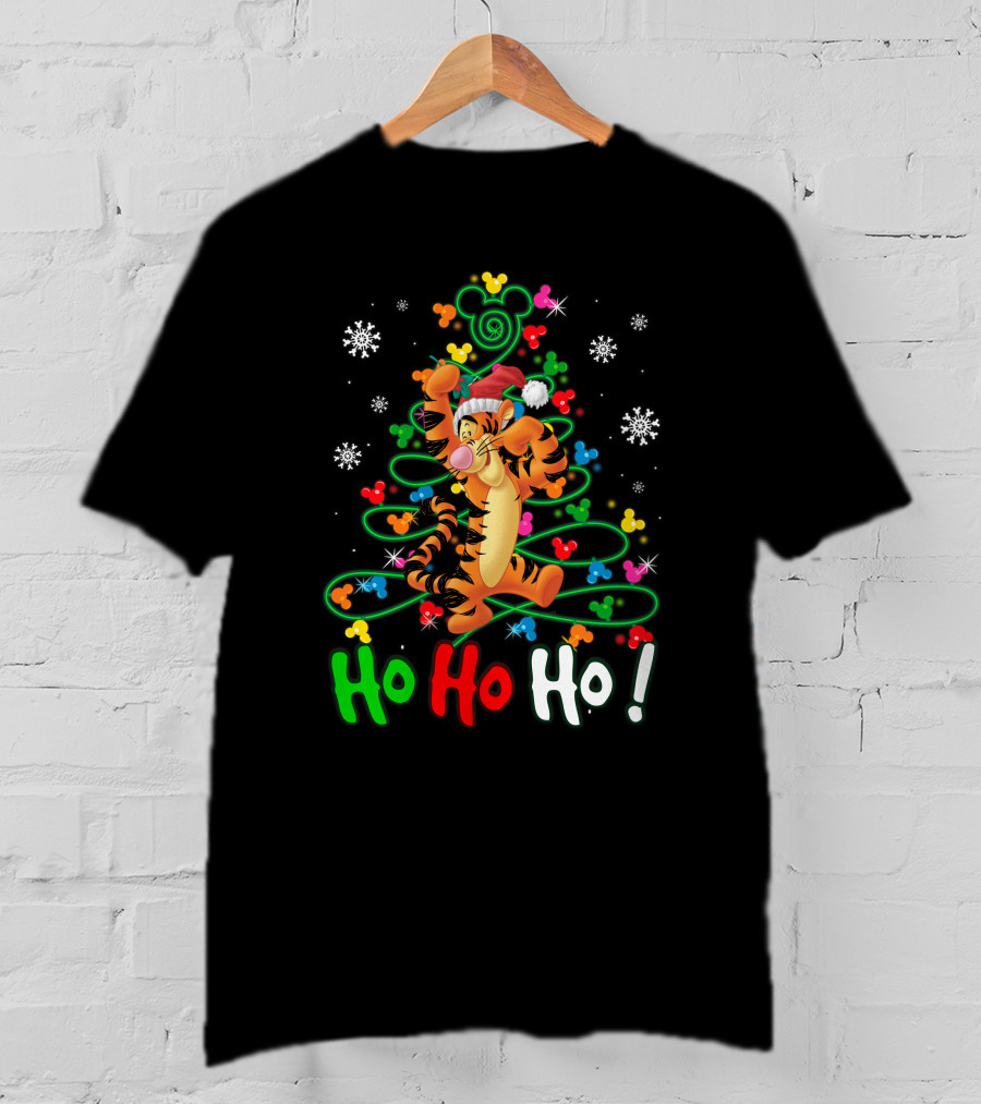 Tigger Ho Ho Ho Christmas Tree Santa Hat Snowflakes Disney Mickey Ears T-Shirt