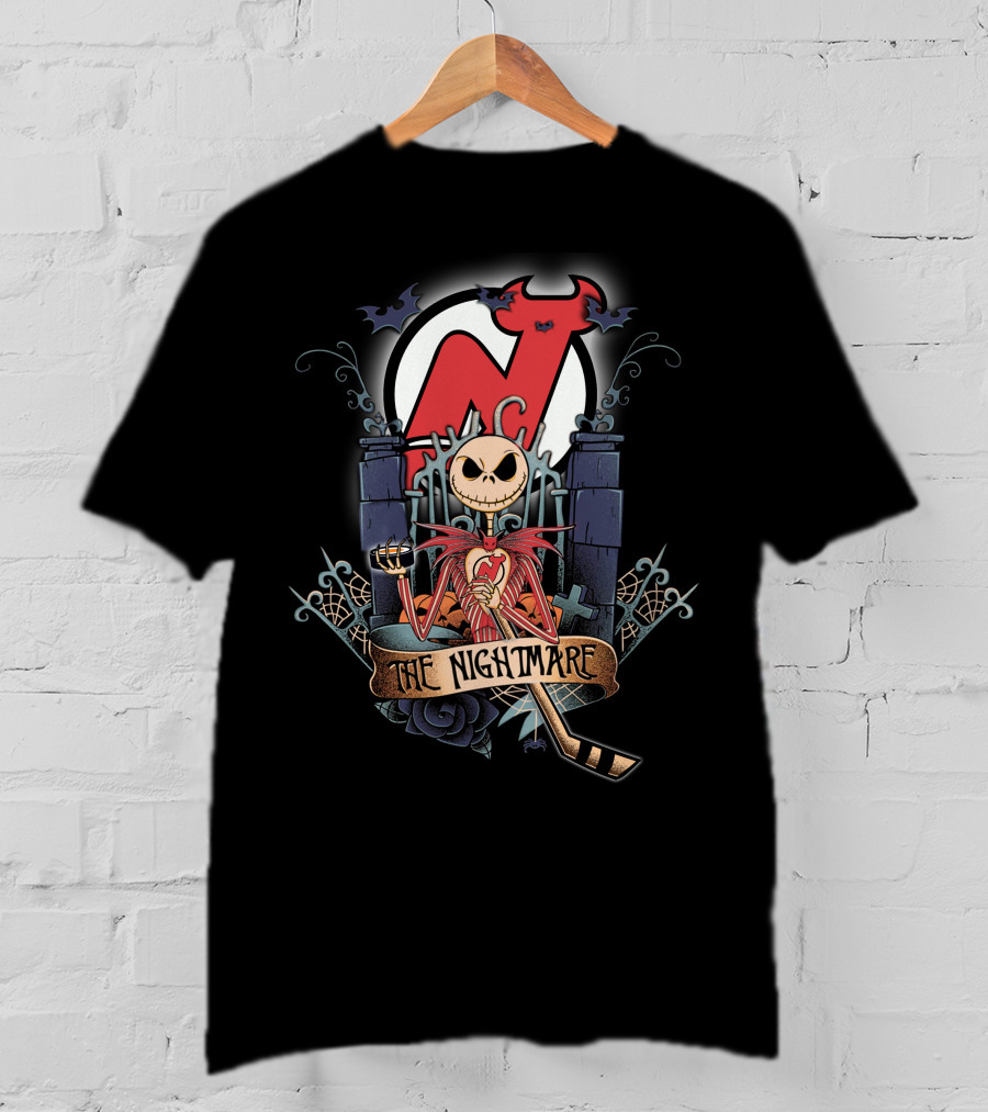 The Nightmare Before Christmas NJD Hockey Crossover With Jack Skellington And Devil T-Shirt