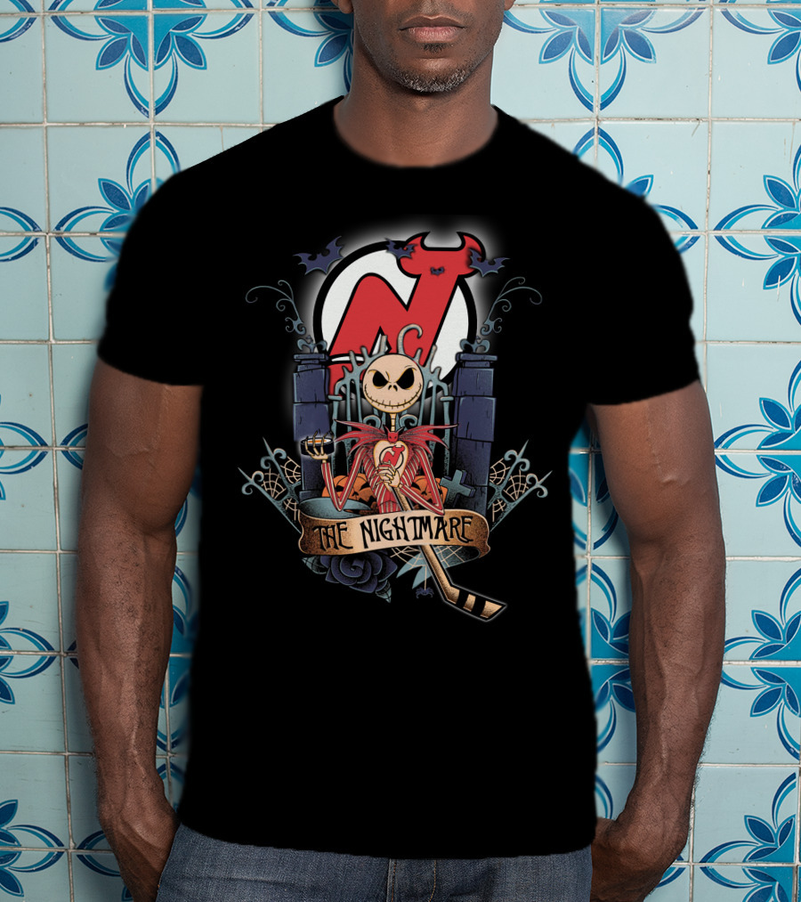 The Nightmare Before Christmas NJD Hockey Crossover With Jack Skellington And Devil T-Shirt