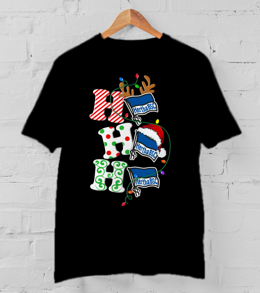 Hertha BSC Ho Ho Ho Christmas Lights Reindeer Santa Hat T-Shirt