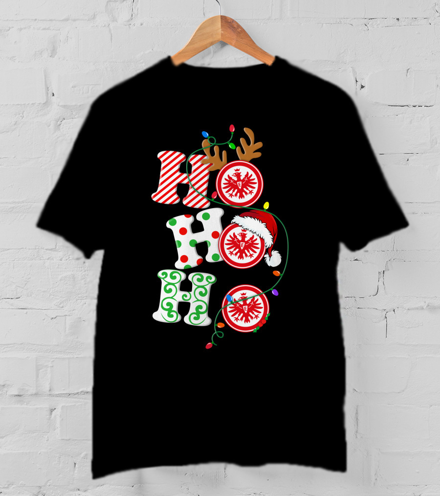 Eintracht Frankfurt HoHoHo Christmas Lights Reindeer Antlers Santa Hat T-Shirt