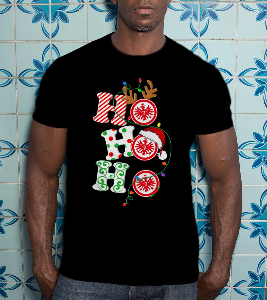 Eintracht Frankfurt HoHoHo Christmas Lights Reindeer Antlers Santa Hat T-Shirt