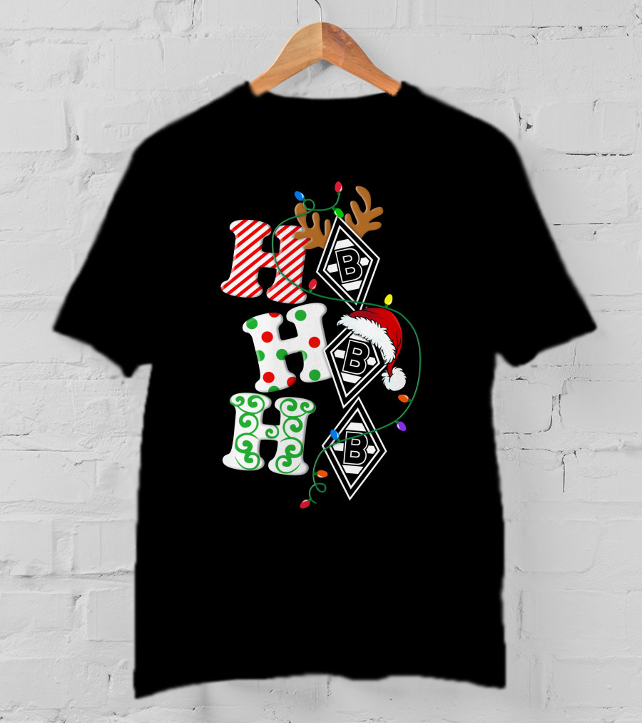 Borussia Mönchengladbach HoHoHo Christmas Reindeer Santa Lights T-Shirt