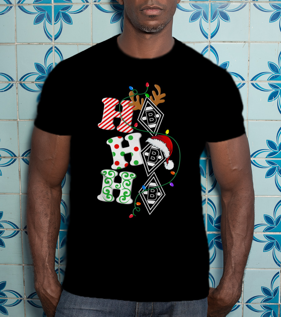 Borussia Mönchengladbach HoHoHo Christmas Reindeer Santa Lights T-Shirt