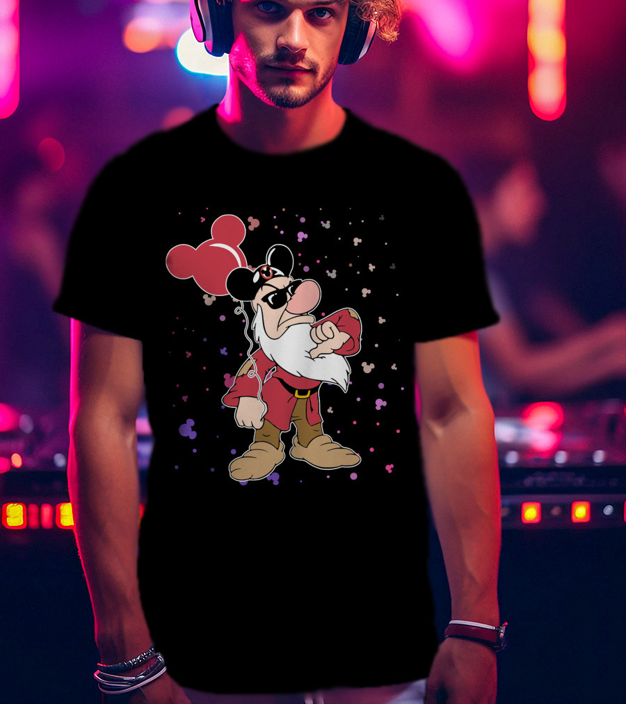 Grumpy With Mouse Ears Balloon And Confetti T-Shirt