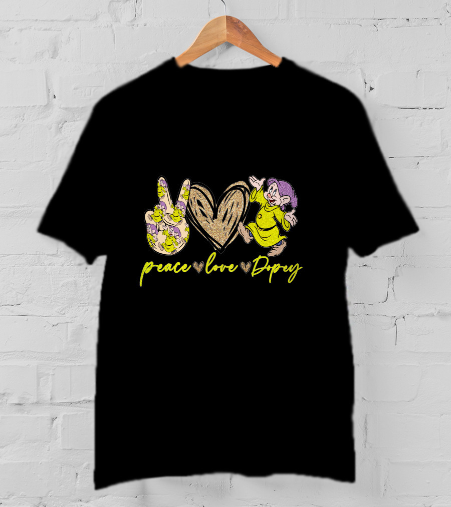 Peace Love Dopey Disney 7 Dwarfs Classic Character Fun T-Shirt