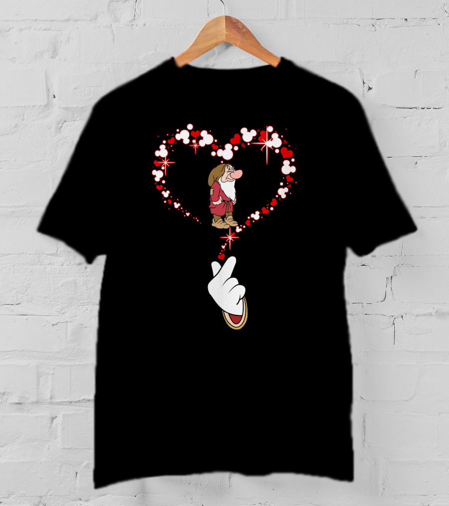 Grumpy Dwarf In Mouse Ear Heart With Iconic Glove Finger Gesture T-Shirt
