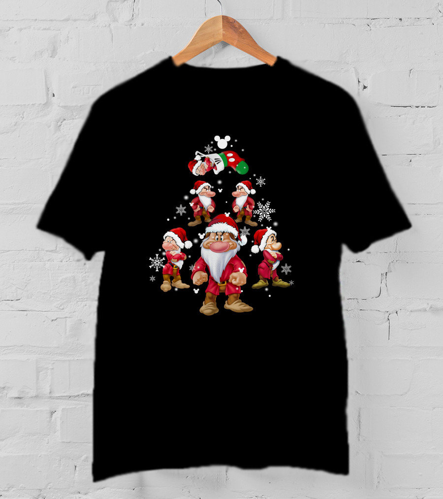 Grumpy Christmas Dwarf Santa Snowflake Tree Disney Stocking T-Shirt