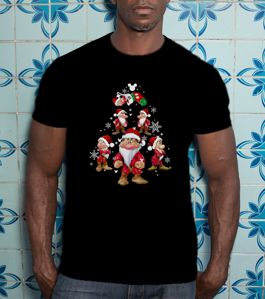 Grumpy Christmas Dwarf Santa Snowflake Tree Disney Stocking T-Shirt