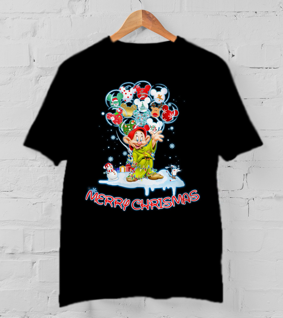 Dopey Merry Christmas Balloons And Snowman T-Shirt