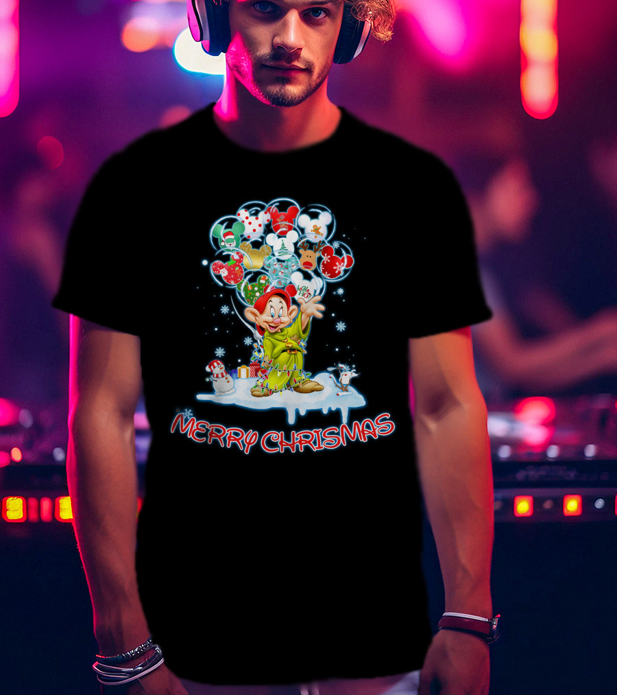 Dopey Merry Christmas Balloons And Snowman T-Shirt
