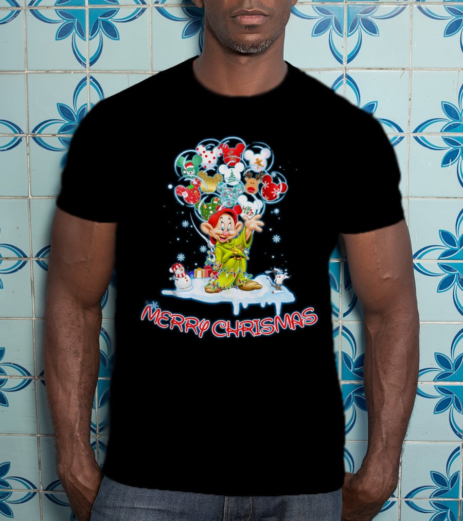 Dopey Merry Christmas Balloons And Snowman T-Shirt