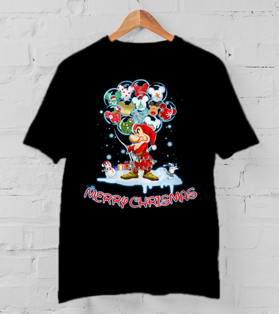 Grumpy Character With Festive Balloons Merry Christmas T-Shirt