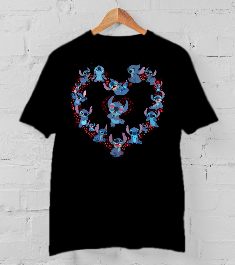 Stitch Heart Design With Multiple Adorable Stitch Expressions T-Shirt