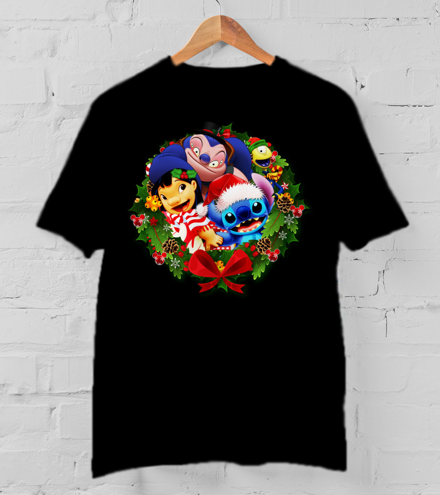 ST&FRIENDS Christmas Lilo And Stitch Holiday Wreath T-Shirt