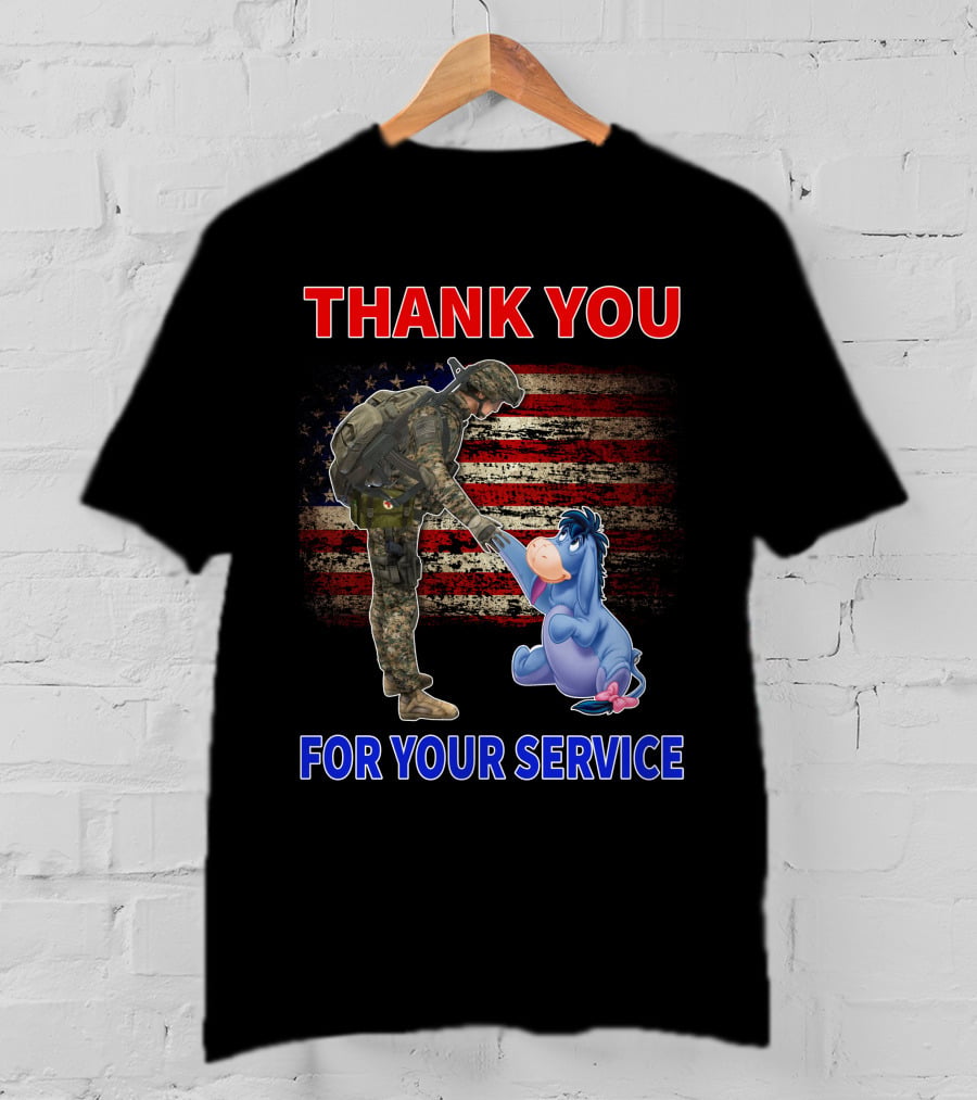 Thank You For Your Service American Flag Soldier And Eeyore T-Shirt
