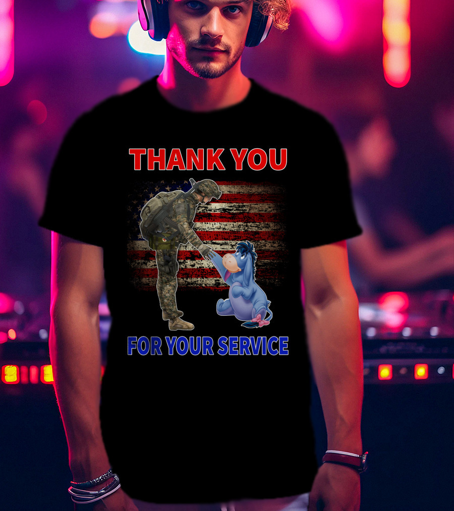 Thank You For Your Service American Flag Soldier And Eeyore T-Shirt